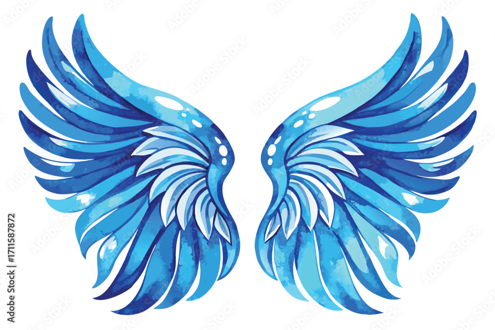 Obraz premium Blue watercolor wings on a white background representing freedom and creativity