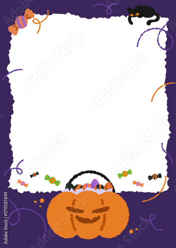 Cute Halloween Stationery Background with Frame and Candy