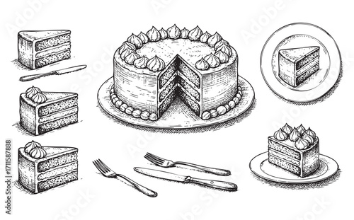 set of cake illustration vector style