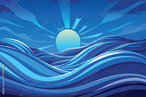 Vibrant blue ocean waves under a shining sun during a serene day at sea