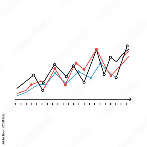 Rising Graph Lines depict data trends with colored points on a linear axis, arrow pointing right