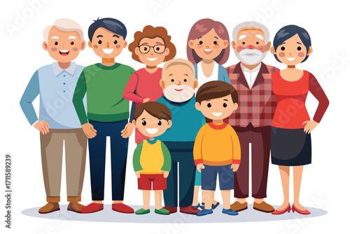 Family gathering in a cheerful atmosphere with multiple generations smiling together