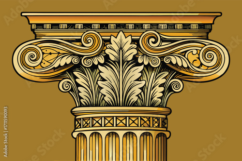 Detailed view of an ornate column capital showcasing intricate floral and scroll designs