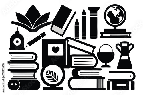 Colorful collage of educational items showcasing books, globes, and stationery in a creative arrangement