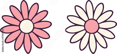 Pink and White Daisy Flowers: Simple Floral Design Elements Vector Illustration