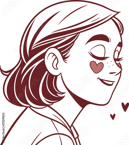 Maroon Pixel Art Girl: Profile Illustration for Design Projects Vector Illustration
