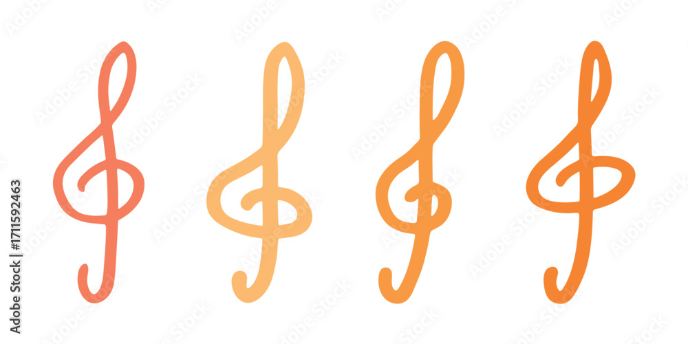 Fototapeta premium Set of treble clef doodle. Hand drawn musical symbol. Single element for print, web, design, decor, logo
