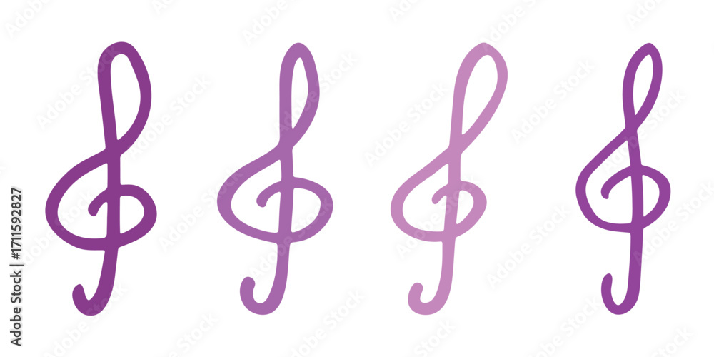 Fototapeta premium Set of treble clef doodle. Hand drawn musical symbol. Single element for print, web, design, decor, logo