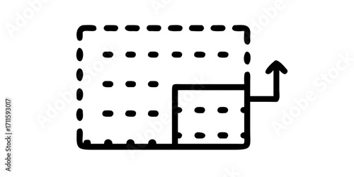 Expandable window icon with dashed lines and arrow
