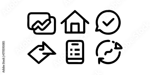 Smart home management icon set with chart house check arrow panel refresh
