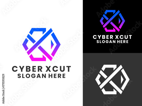 Cyber security logo design vector template. Initial Letter C and X with Cut symbol logo design vector. Identity technology logo design