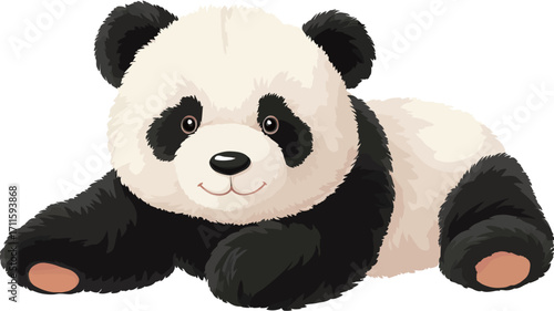 Digital illustration of a cute panda bear cub lying down. The panda is depicted in a cartoon style with soft, rounded features. Its fur is predominantly black and white, with distinct markings.