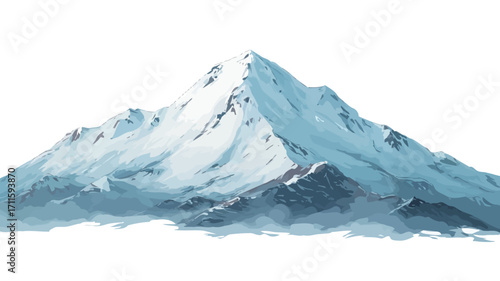 A digital illustration of a snow-capped mountain peak. The illustration is rendered in shades of white and blue, with subtle textural variations suggesting snow and rock. 