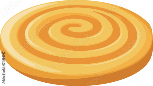 A digital illustration of a round, yellow candy with a prominent spiral pattern. The candy is depicted in a cartoonish style with a smooth, glossy texture. The color is a uniform, bright yellow,