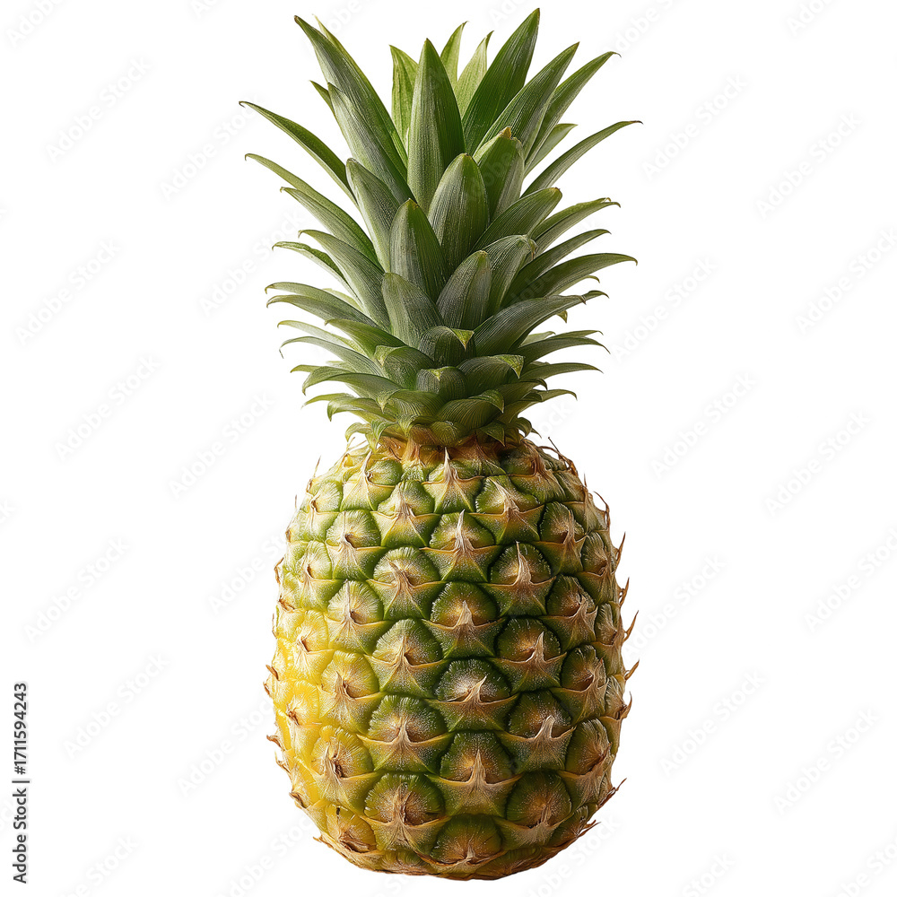 Fototapeta premium Ripe pineapple pineapple crown tropical fruit golden skin spiky leaves fresh fruit