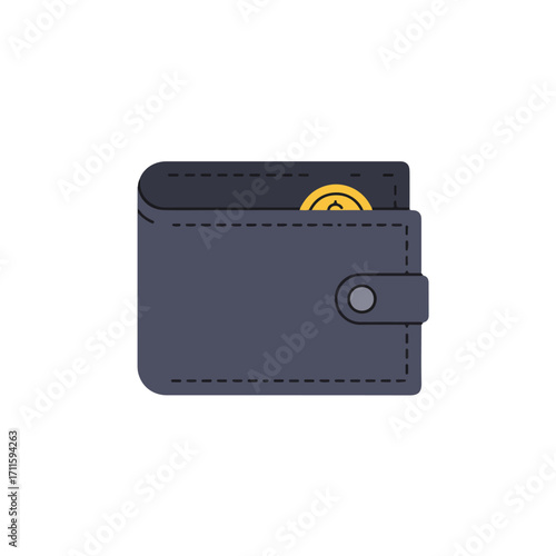Minimalistic illustration of a gray wallet with golden coin peaking from within the pocket