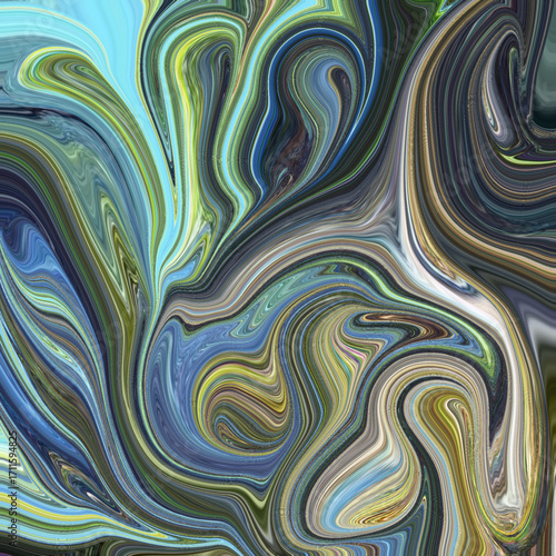 Dynamic abstract fluid motion artwork with swirling blue, green, and yellow tones, perfect for digital art and creative design. Golden keywords: abstract, fluid, motion, swirl, design.