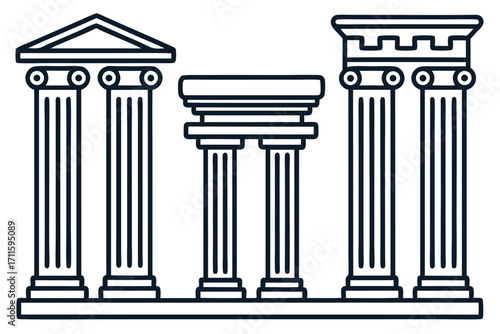 Classic columns represent ancient architecture and cultural history in a simple line drawing