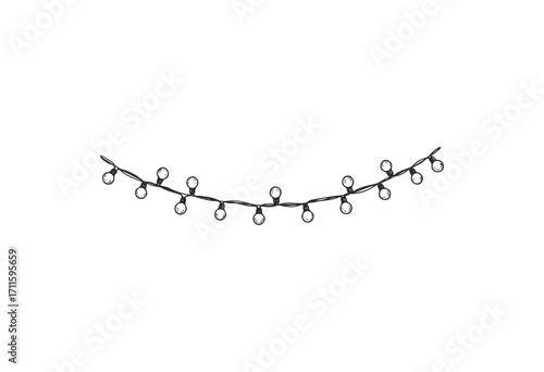 String of black wire pendant lights with small bulbs - stock vector