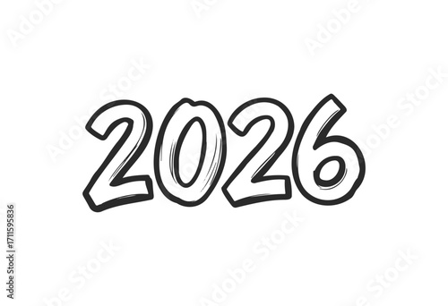 Bold sketch of year 2026 in monochrome design - stock vector