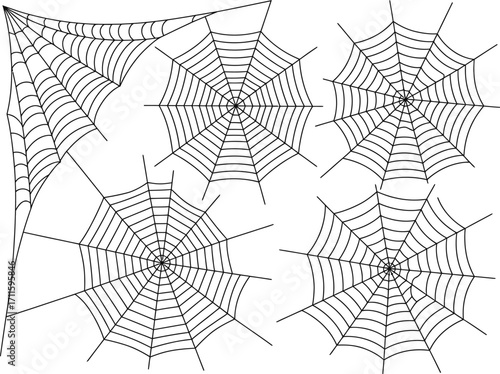 Intricate spiderwebs in various circular and corner designs