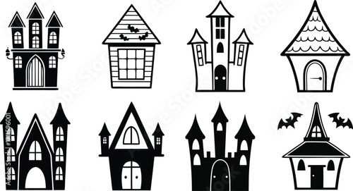 Collection of spooky haunted house silhouettes for halloween
