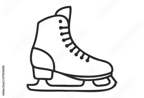Simple outline of an ice skate showing details for winter sports - stock vector