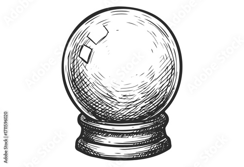 Hand-drawn crystal ball on stand with reflection - stock vector