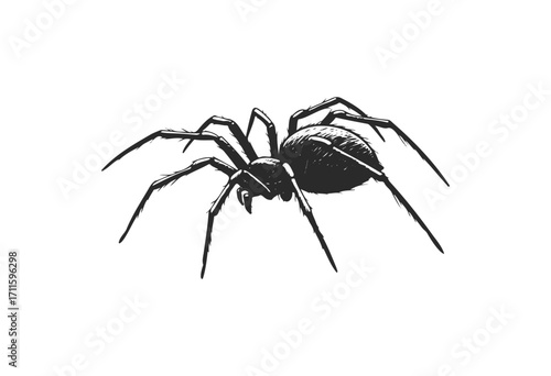 Detailed black and white illustration of a spider with extended legs - stock vector