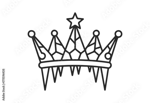 Black and white crown illustration with star detail - stock vector