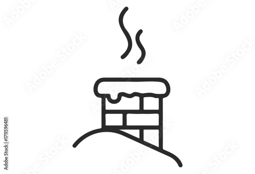 Cozy winter chimney drawing with snow and smoke in simple line art style - stock vector
