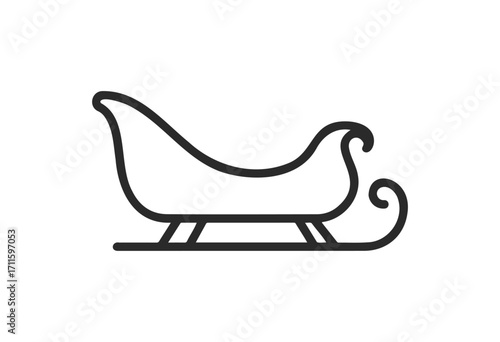 Minimalist sleigh icon design with curved lines for winter theme - stock vector