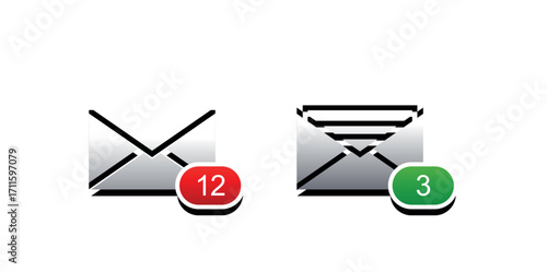 Two email icons with notification bubbles indicating unread messages on a white background view