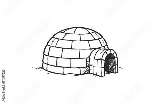 Detailed black and white sketch of traditional igloo structure - stock vector