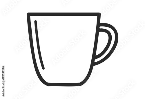 Simple black and white line drawing of a coffee mug or tea cup with handle - stock vector