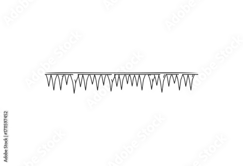 Simple line drawing of icicles hanging from a roof - stock vector