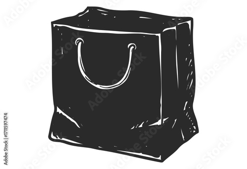 Black and white sketch of a shopping bag with handles - stock vector