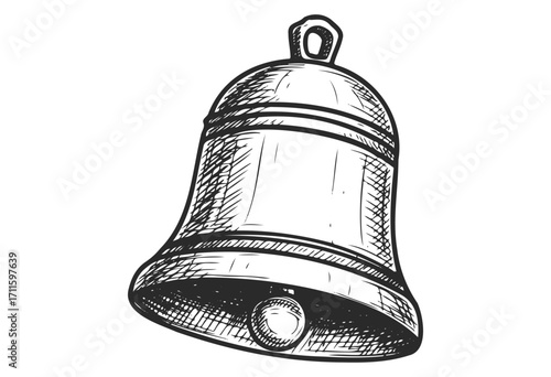 Vintage hand-drawn bell illustration with detailed line art - stock vector