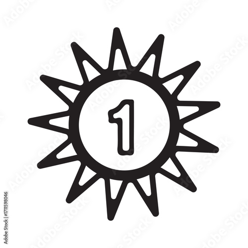 Number 1 Icon: A modern, stylized, and captivating sun icon featuring the number 1 is at its core, its rays reaching outward with sharp, angular designs.