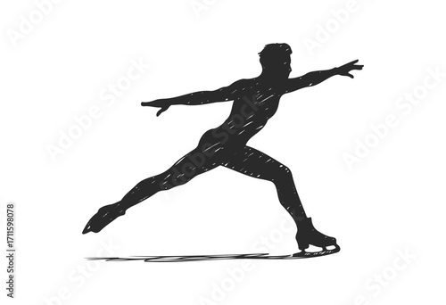 Silhouette of young male figure skater performing on ice - stock vector