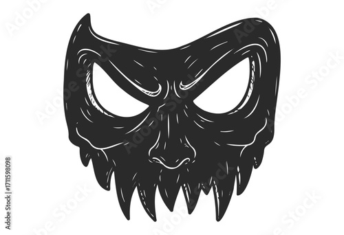 Spooky black and white evil mask with sharp teeth and hollow eyes - stock vector