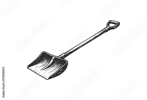 Vintage hand-drawn snow shovel illustration of d-handle scoop - stock vector
