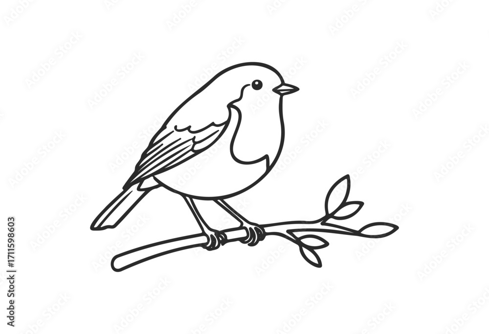 Obraz premium Simple line drawing of a bird perched on branch - stock vector