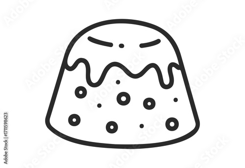 Black and white pudding icon with dots and dripping icing design - stock vector
