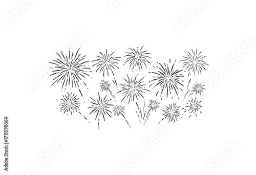 Black and white fireworks illustration exploding in the sky - stock vector