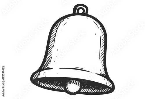 Hand-drawn bell illustration with vintage line art style - stock vector
