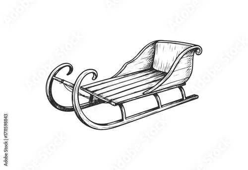 Vintage wooden sleigh hand-drawn illustration with curved rails - stock vector