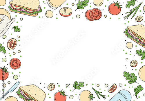 A colorful assortment of fresh ingredients forming a delightful border around a blank space.