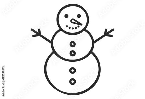 Simple black and white snowman illustration with three buttons and stick arms - stock vector