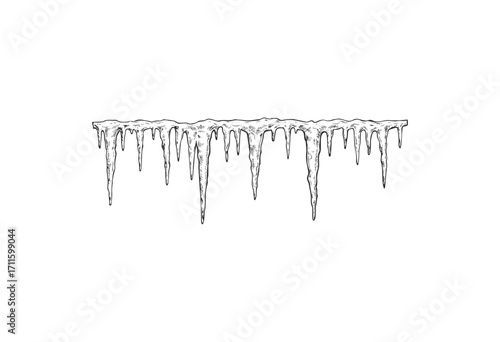 Hand-drawn icicles and dripping ice detailed line art - stock vector